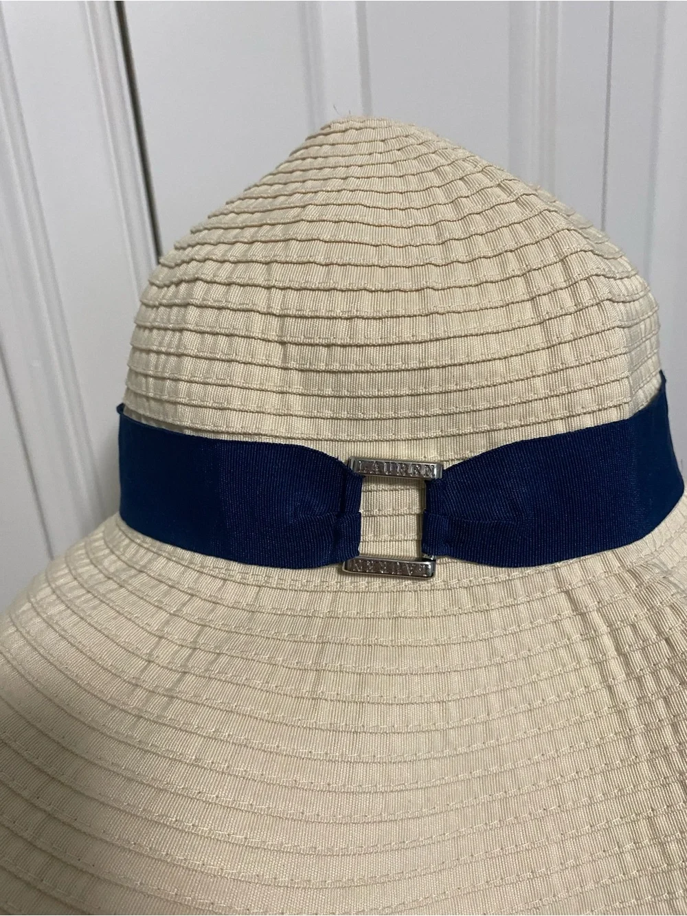 Ralph Lauren Wide Brim Sun Hat with Navy Ribbon